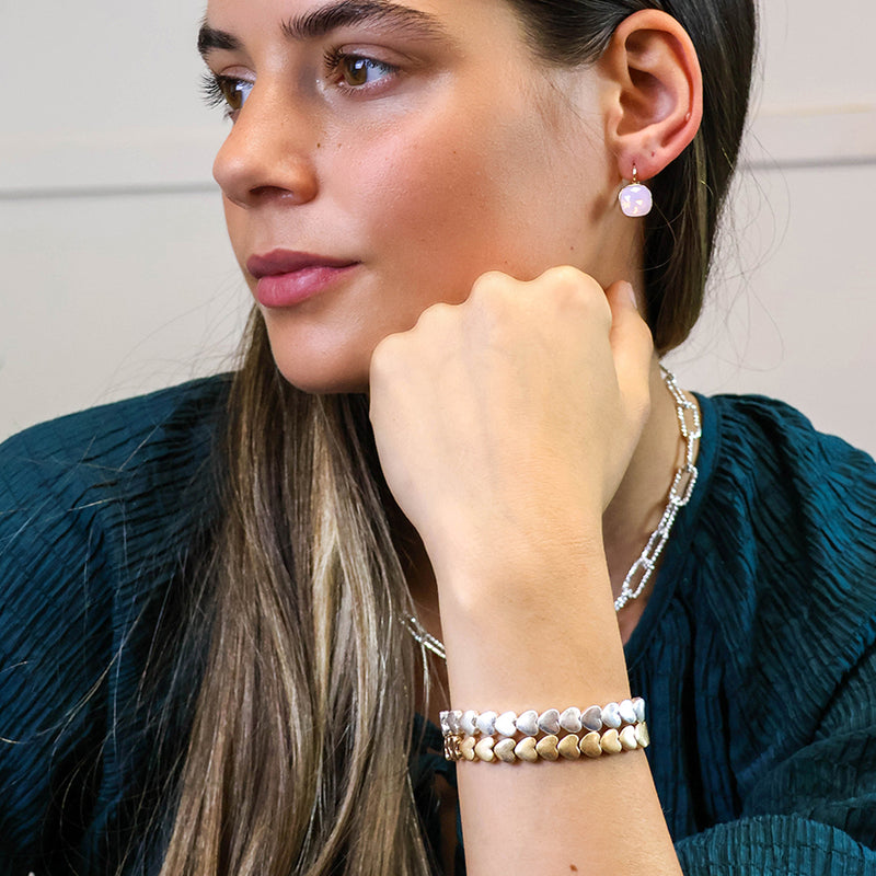 Breichled Calonnau Arian | Silver Plated Polished Hearts Bracelet