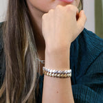 Breichled Calonnau Arian | Silver Plated Polished Hearts Bracelet