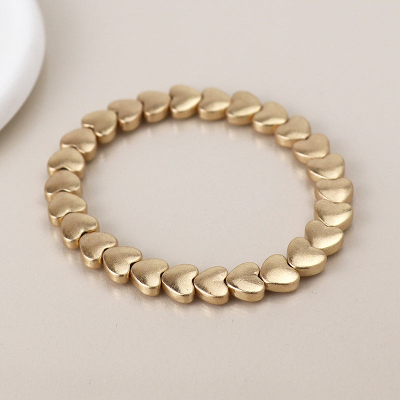 Breichled Calonnau Aur | Gold Plated Polished Hearts Bracelet