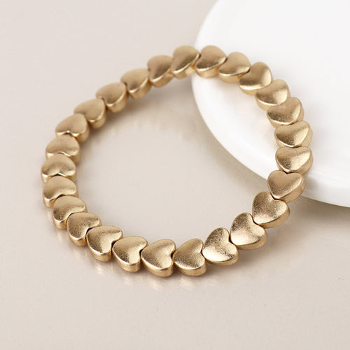 Breichled Calonnau Aur | Gold Plated Polished Hearts Bracelet