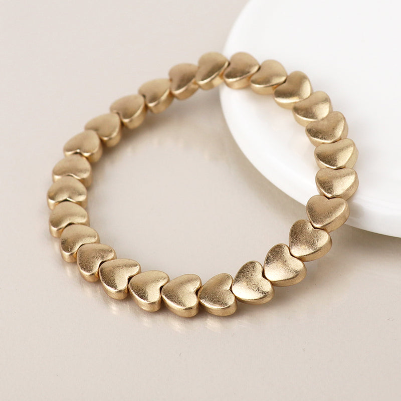 Breichled Calonnau Aur | Gold Plated Polished Hearts Bracelet
