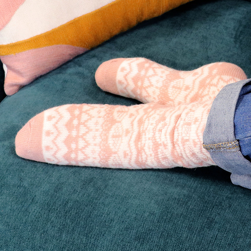 Sanau Nordig Clyd - Pinc | Fairisle Cosy Slipper Socks - Pastel Pink