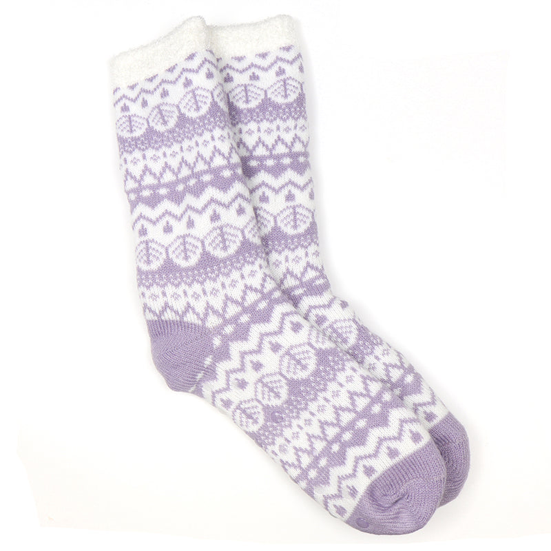 Sanau Nordig Clyd - Lelog | Fairisle Cosy Slipper Socks - Lilac