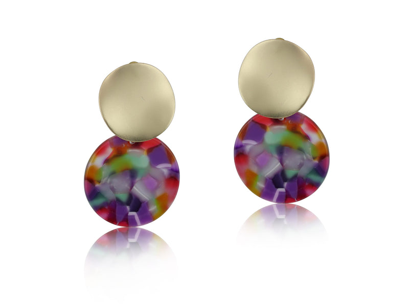 Clustdlysau Resin | Erica Metal and Resin Disk Earrings - Pink Purple