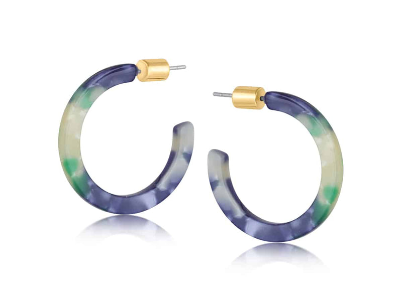 Clustdlysau Resin | Small Thin Resin Hoop Earrings - Green Blue
