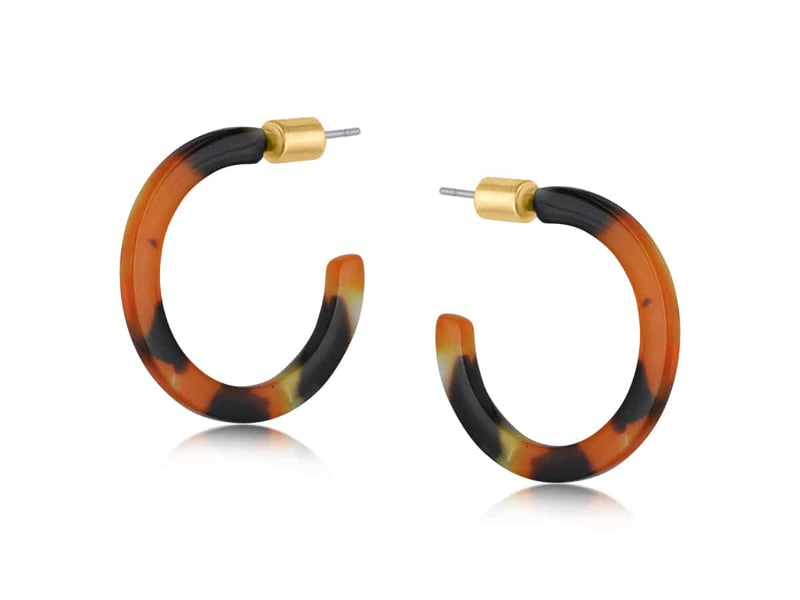 Clustdlysau Resin | Small Thin Resin Hoop Earrings - Orange Black