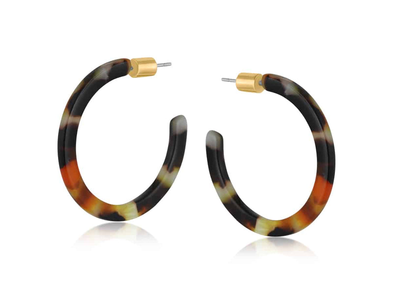 Clustdlysau Resin | Medium Thin Resin Hoop Earrings - Black Orange