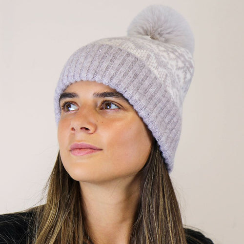 Cap Patrwm Ynys Deg - Llwyd | Fairisle Hat - Grey