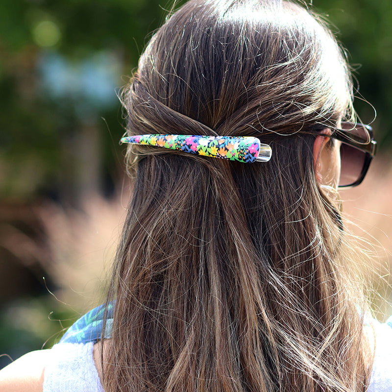 Purple and multi floral mix clip duo