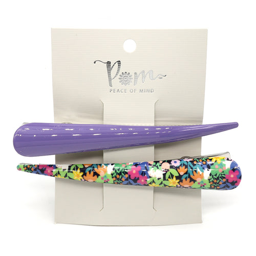 Purple and multi floral mix clip duo