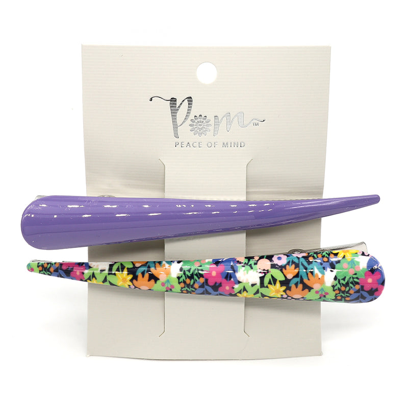 Purple and multi floral mix clip duo