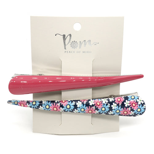 Pink and blue mix floral mix clip duo