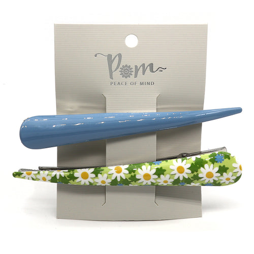 Blue and green floral mix clip duo