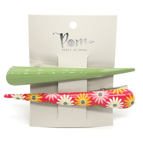 Pale green and pink floral mix clip duo