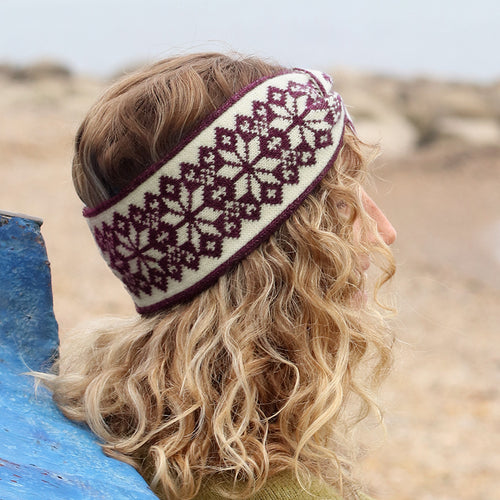 Burgundy and cream mix starflower knit headband