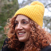 Mustard recycled herringbone bobble hat