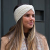 Cream recycled herringbone knot twist headband