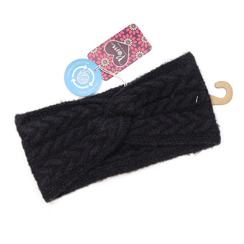 Black recycled herringbone knot twist headband