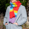 Sgarff Bloc Wedi'i Weu - Cymysgedd Cwrel Bywiog  | Block Knitted Scarf - Vibrant Coral Mix