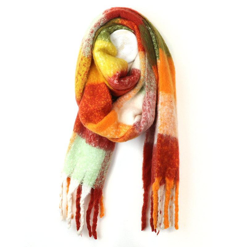 Sgarff Siec Fflwfflyd | Fluffy Check Scarf - Autumn Brights