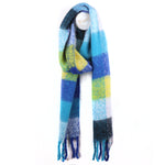 Sgarff Siec Fflwfflyd | Fluffy Check Scarf - Blue & Yellow