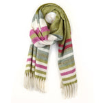 Sgarff Streipen Olif a Hufen | Olive and Cream Twill Stripe Scarf