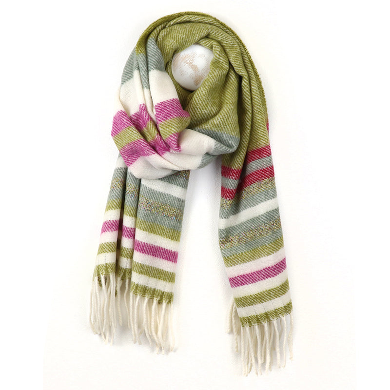 Sgarff Streipen Olif a Hufen | Olive and Cream Twill Stripe Scarf