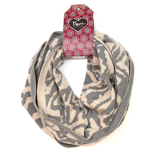 Snŵd Streip Anifail Llwyd | Grey Animal Stripe Snood