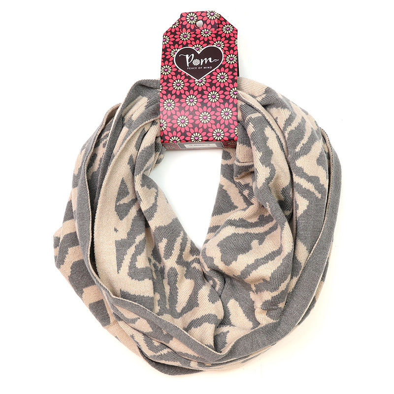 Snŵd Streip Anifail Llwyd | Grey Animal Stripe Snood