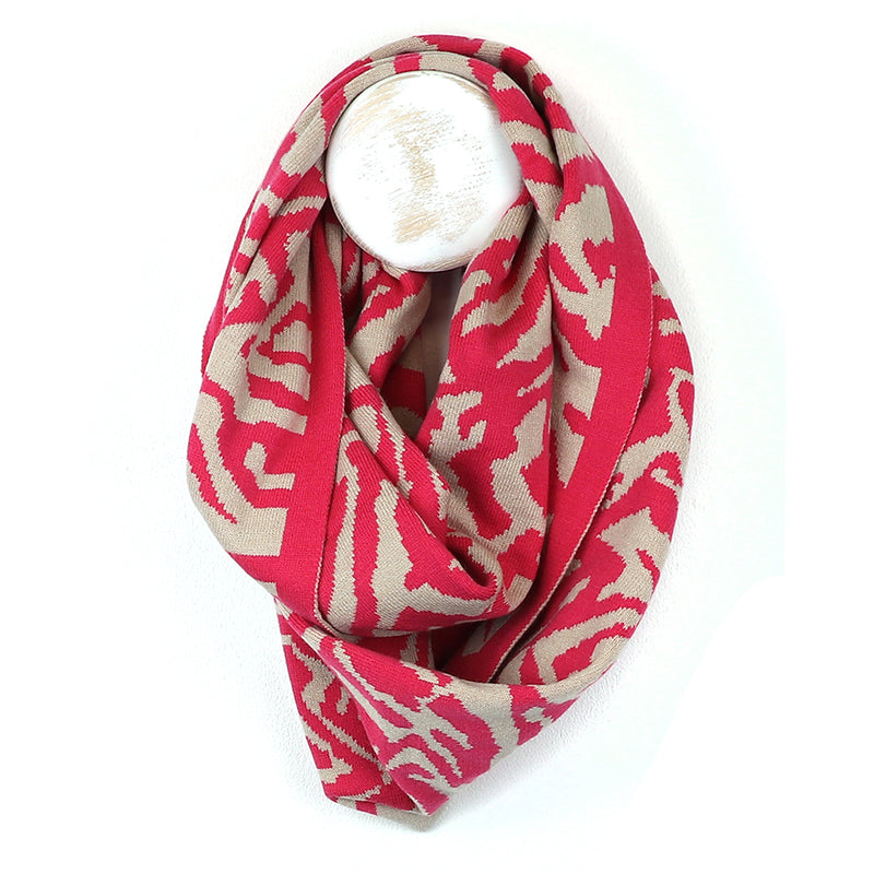 Snŵd Streip Anifail Mafon | Raspberry Animal Stripe Snood