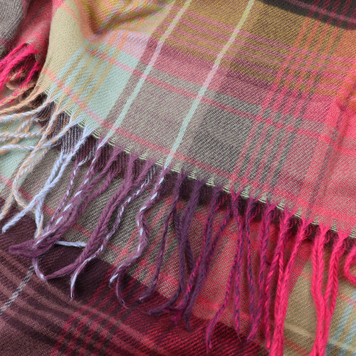 Sgarff Siec Gwyrd | Muted Green & Pink Mix Check Scarf