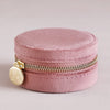 Cas Gemwaith Teithio Melfed - Pinc | Round Velvet Travel Jewellery Case - Rose Pink