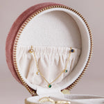Cas Gemwaith Teithio Melfed - Pinc | Round Velvet Travel Jewellery Case - Rose Pink