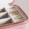 Cas Gemwaith Teithio Melfed - Pinc | Square Velvet Travel Jewellery Case - Rose Pink