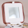 Cas Gemwaith Teithio Melfed - Pinc | Square Velvet Travel Jewellery Case - Rose Pink