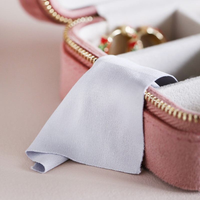 Cas Gemwaith Teithio Melfed - Pinc | Square Velvet Travel Jewellery Case - Rose Pink