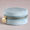 Cas Gemwaith Teithio Melfed - Mintys | Round Velvet Travel Jewellery Case - Mint Green
