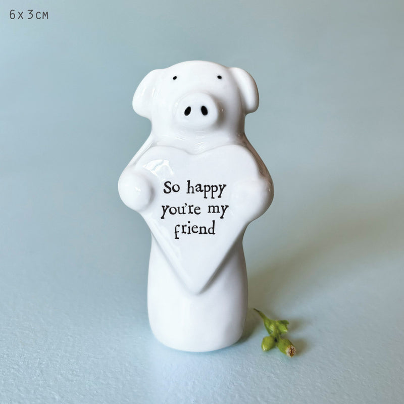 Mochyn Bach Porslen | East of India Porcelain Heart Animal - Pig