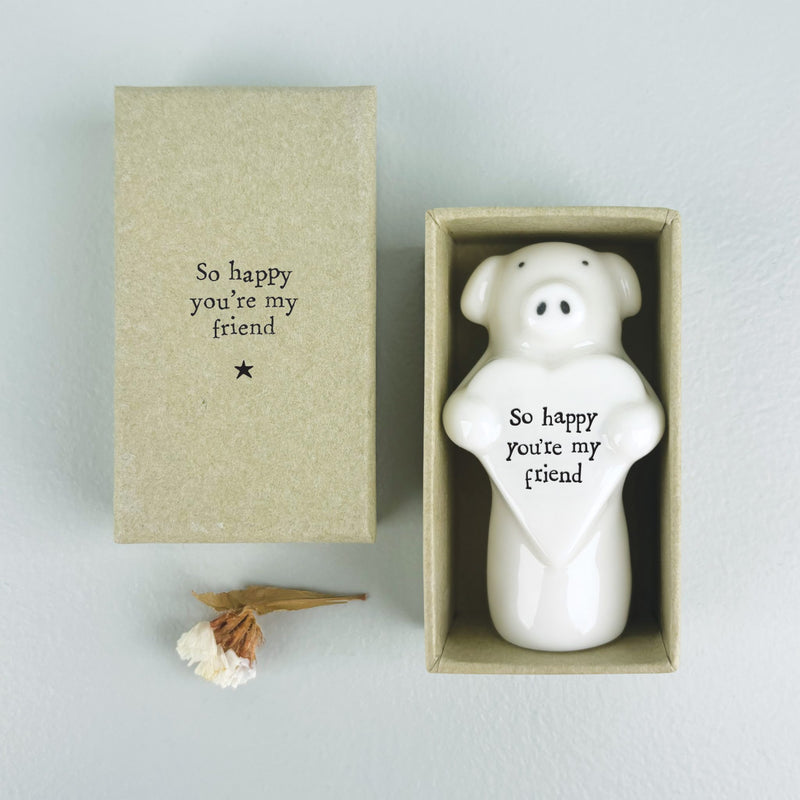 Mochyn Bach Porslen | East of India Porcelain Heart Animal - Pig