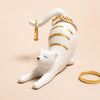 Daliwr Modrwyau Cath Seramig yn Ymestyn | Ceramic Stretching Cat Ring Holder
