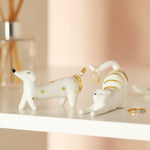 Daliwr Modrwyau Cath Seramig yn Ymestyn | Ceramic Stretching Cat Ring Holder