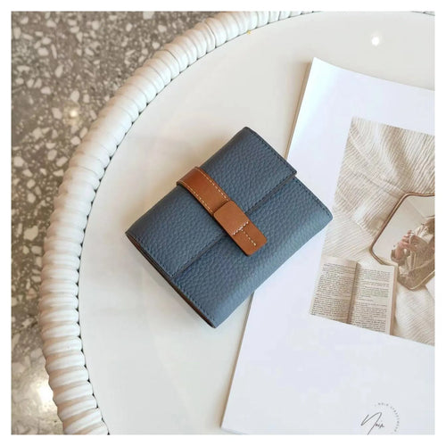 Pwrs Lledr Dau Liw | Small Two Tone Leather Purse - Grey/Yellow