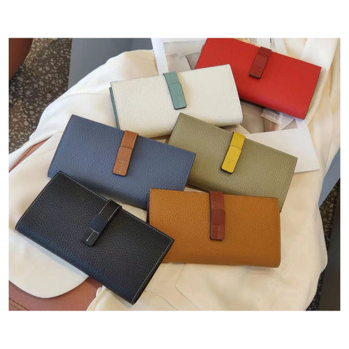 Pwrs Lledr Dau Liw | Large Two Tone Leather Purse - Blue/Tan