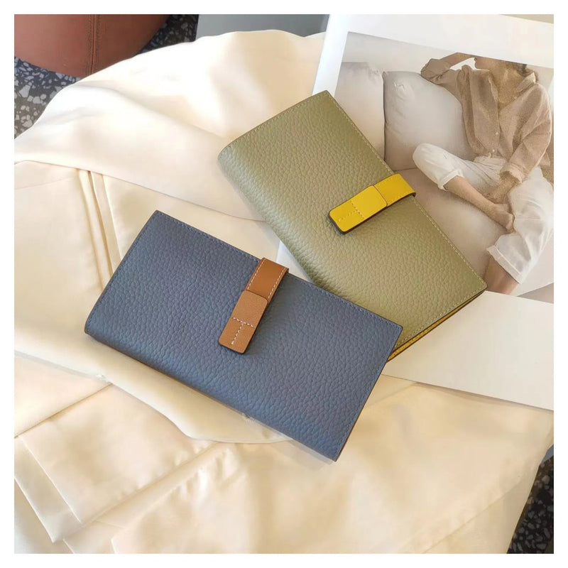 Pwrs Lledr Dau Liw | Large Two Tone Leather Purse - Grey/Yellow