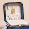 Cas Gemwaith Teithio Melfed - Nêfi | Square Velvet Travel Jewellery Case - Navy Blue