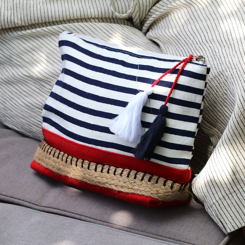 Bag Ymolchi | Navy & White Striped Cotton Wash With Red Colour Block