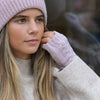Dusky pink cable knit recycled wrist warmers