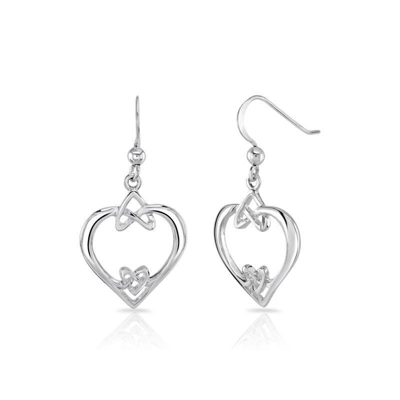 Clustdlysau Calon a Clymau celtaidd | Silver Heart and Celtic Knots Earrings