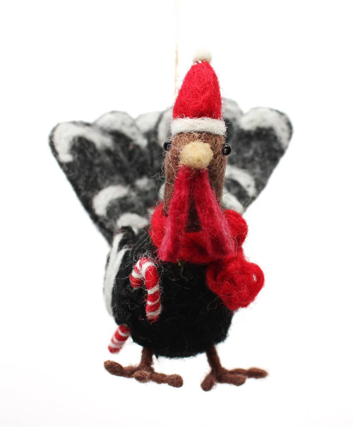 Addurn Nadolig Ffelt - Twrci | Christmas Felt Decoration - Turkey with Candy Cane