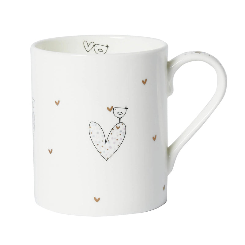 Mwg Tsieina - Aderyn a Chalon | Fine Bone China Mug - Bird & Heart